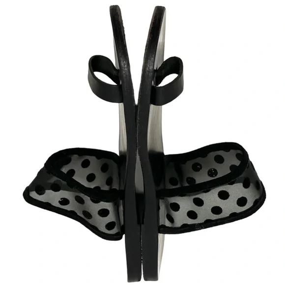 Ancient Greek Sandals Black Leather Sheer Polka Dot Toe Loop Slide Sandals 38 - Picture 10 of 14